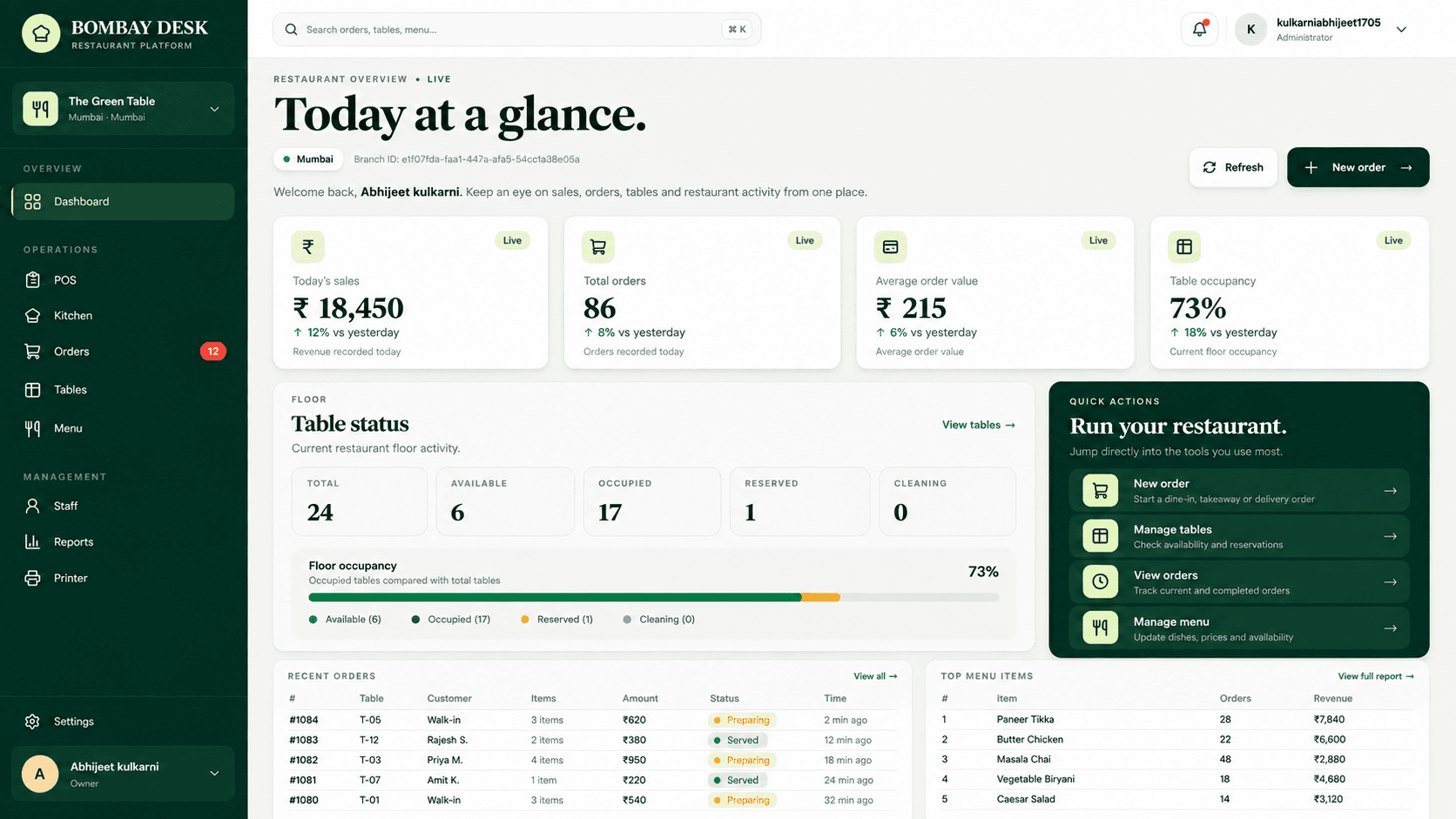 BombayDesk UI screen 1