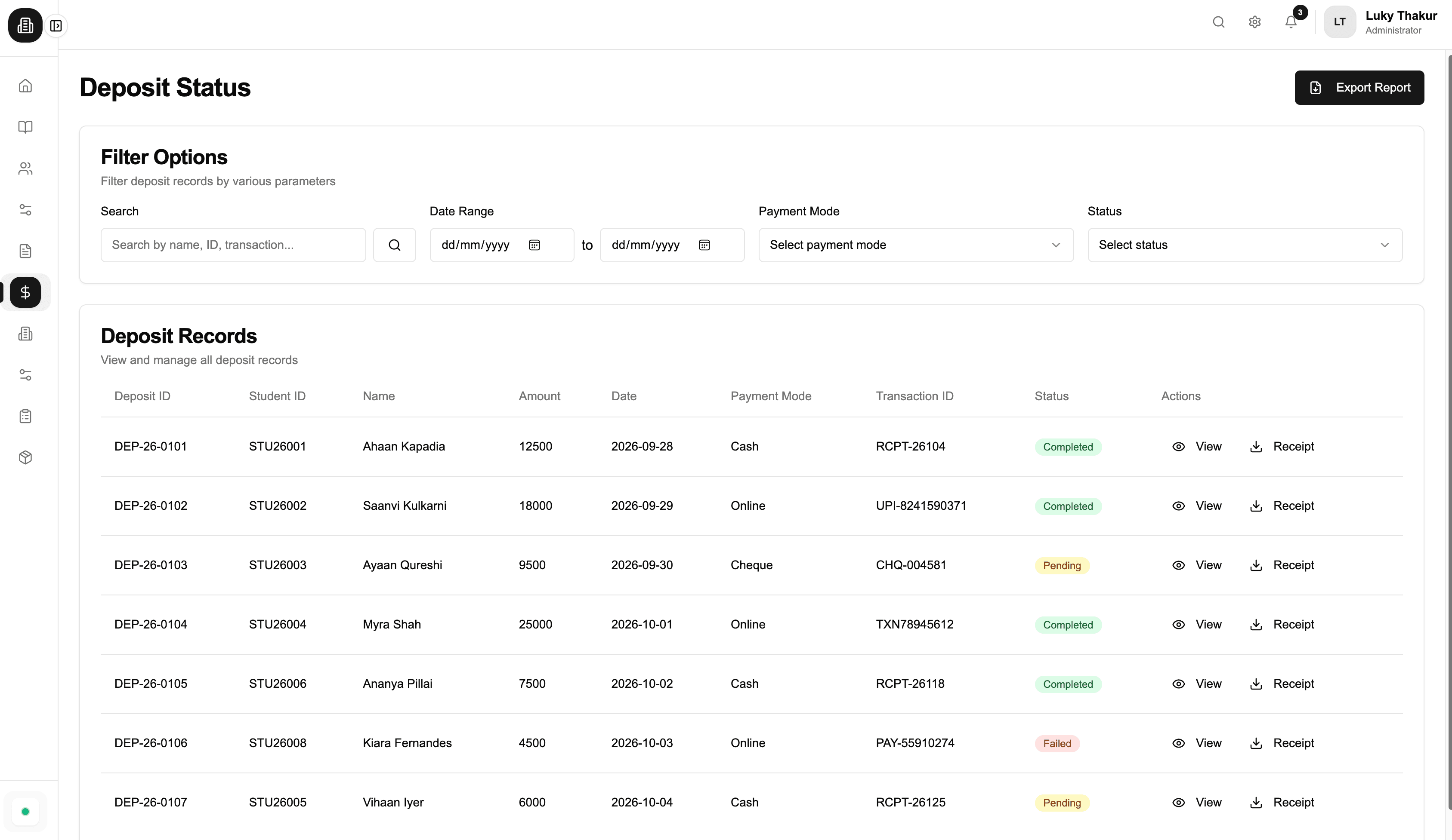 Education ERP UI screen 4